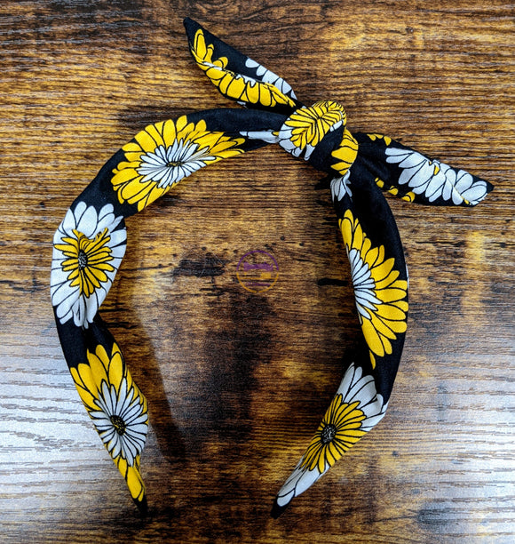 Black Flower Print Top Knot Headband