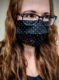 Black Polka Dot Print Pleated Face Mask