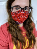 Red Bandana Style Print Face Mask