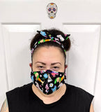 Black Multi Dog Print Face Mask