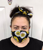 Black Flower Print Face Mask