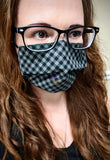 Gray Checkered Print Pleated Face Mask