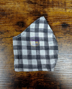 Grey Gray White Plaid Flannel Cone Mask