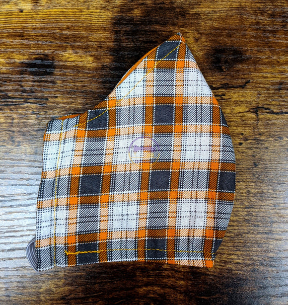 Orange Plaid Cone Face Mask