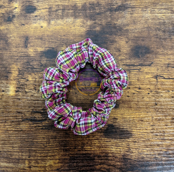 Purple Yellow White Plaid Print Scrunchie