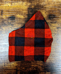 Red and Black Plaid Print Face Mask