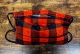 Red and Black Plaid Print Pleated Face Mask